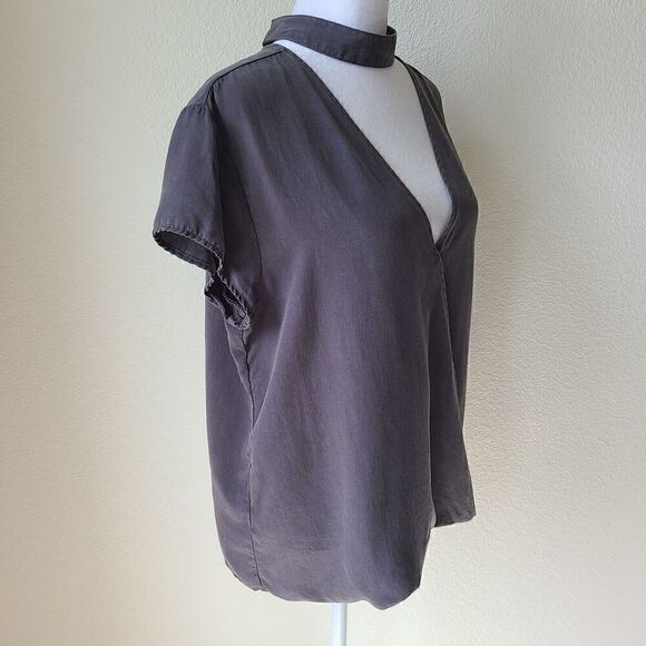 Cloth‎ & Stone Anthropologie Choker Top Medium Goth Faux Wrap Gray Grunge Rock - Picture 2 of 9